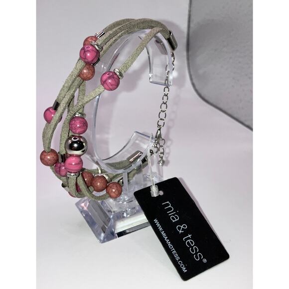 NWT! Mia & Tess Beaded Suede Illusion Mauve 9.5" Bracelet! - Picture 8 of 16